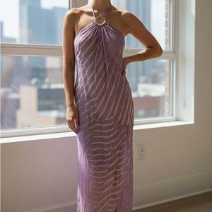 Halston Lavender Striped Maxi Dress